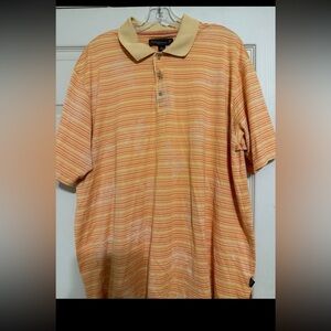 Tommy Bahama 18 Golf Men's Orange Striped Polo Shirt, Palm Tree Imprint XL